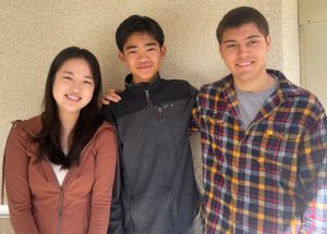 Caroline Cho, Ethan Kwong, and Pavlo Ilin, students at Arnold O. Beckman High School in Irvine.